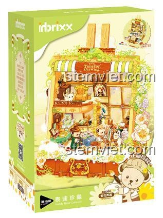 Hình ảnh hộp sản phẩm đồ chơi mô hình inbrixx 881304, mô tả Xưởng vẽ của Gấu Teddy với 1685 chi tiết.