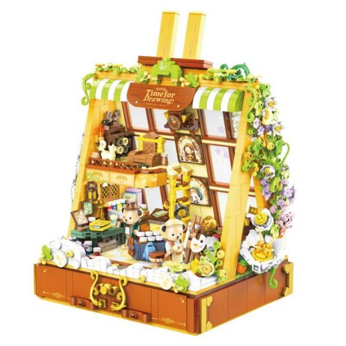 Ảnh chụp chính diện bộ lắp ghép Xưởng vẽ của Gấu Teddy 881304 của hãng inbrixx, một món đồ chơi sáng tạo cho bé gái 6 tuổi.
