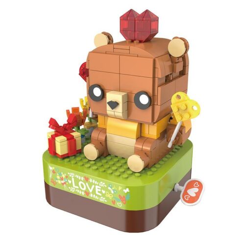 Bộ lắp ghép Hộp nhạc Gấu Tỏ Tình JAKI JK1303 màu nâu, đồ chơi lắp ráp sáng tạo cho bé gái 8 tuổi, quà tặng độc đáo giá tốt.