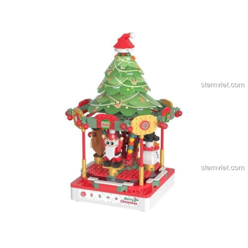 Đồ chơi lắp ghép JAKI JK1365 Hộp nhạc Giáng Sinh, thiết kế xoay tự động, có đèn LED và âm thanh, món quà tuyệt vời cho bé 8 tuổi.