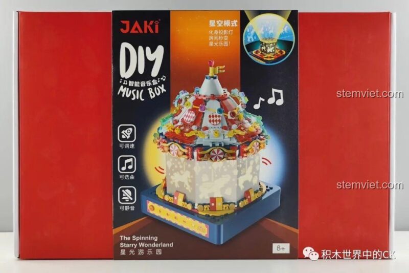 Hộp sản phẩm bộ lắp ghép JAKI JK1366 Hộp nhạc thông minh Công viên giải trí ánh sao, có đèn LED và âm thanh, cho bé gái 8 tuổi