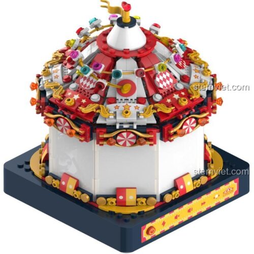 Đồ chơi lắp ráp JAKI JK1366 Vòng quay ngựa gỗ phát sáng, mô hình hộp nhạc tinh tú có đèn LED, âm thanh, cho bé gái 8 tuổi, giá tiết kiệm