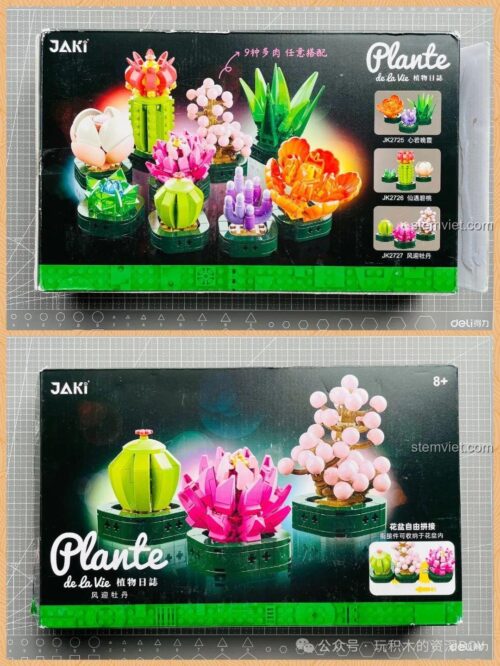 Hình ảnh hộp đồ chơi mô hình JAKI 2727, bộ sưu tập cây mọng nước, quà tặng sáng tạo cho con gái.