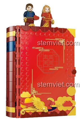 Đồ chơi lắp ráp Khung Ảnh Đám Cưới JAKI JK5152 đóng lại, với minifigure cô dâu chú rể trên đỉnh, món quà cưới ý nghĩa, chất lượng cao.