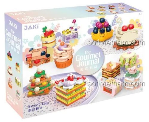 Hộp sản phẩm bộ lắp ghép bánh ngọt JAKI JK5630, Sweet Tale The Gourmet Journal, đồ chơi sáng tạo cho bé gái, bộ sưu tập bánh ngọt, 12 mẫu bánh ngọt