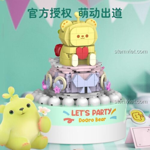 Bộ lắp ghép Bánh kem gấu Dooro Bear JAKI JK6180 Hộp nhạc Bánh kem gấu Dooro Bear 369 mảnh ghép màu vàng hồng tím trắng xanh lá cho bé gái 8 tuổi giá tốt