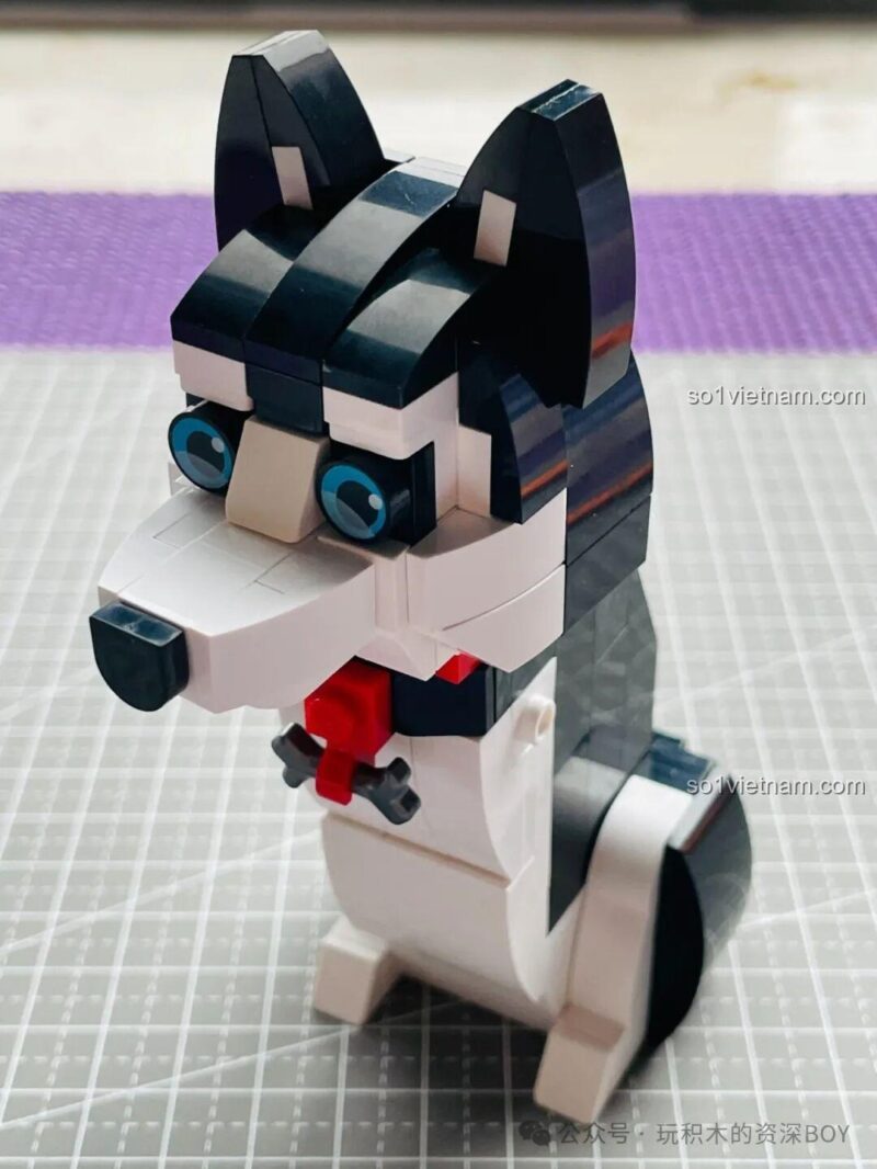 Phần thân trên và chân của mô hình chó cưng JK 8130, bộ lắp ghép Cặp đôi chó Schnauzer và Husky, nhìn từ phía sau rất đẹp.