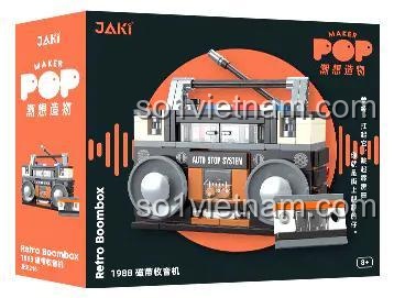 Hộp sản phẩm của đồ chơi mô hình Đài Boombox Retro JAKI JK8215, món quà tuyệt vời cho bé trai yêu thích đồ vật cổ điển.