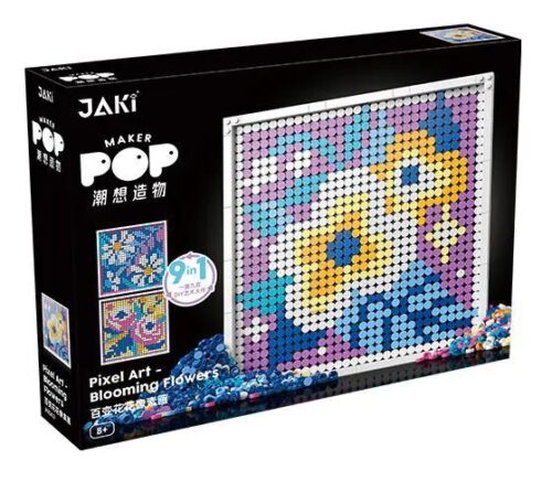 Bộ đồ chơi lắp ghép JAKI JK8262 Tranh Pixel Hoa Nở giá tốt cho bé gái 8 tuổi, ảnh hộp sản phẩm chất lượng cao.