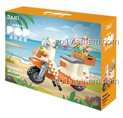 Hộp bộ lắp ghép JAKI JK8310 Xe Scooter Hoa, đồ chơi mô hình JK8310 với thiết kế vintage, màu sắc nổi bật, món quà tiết kiệm cho bé gái.
