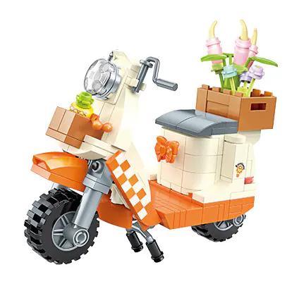 Bộ lắp ghép Xe Scooter Hoa JAKI JK8310, đồ chơi lắp ráp Xe máy hoa phong cách cổ điển, giỏ hoa đáng yêu cho bé gái 8 tuổi, giá tốt.