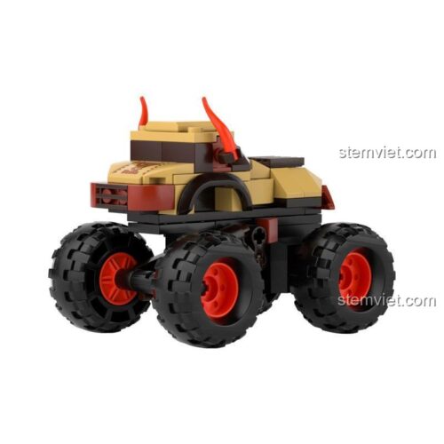 Hình ảnh chi tiết đồ chơi lắp ráp Monster Truck Bò Tót JK 9036, nổi bật với bánh xe lớn và động cơ kéo lùi.