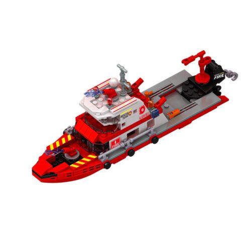 Bộ lắp ráp Tàu cứu hỏa JAKI JK9219, đồ chơi mô hình Thuyền cứu hỏa cho bé trai 8 tuổi, giá tốt, có cần cẩu xoay