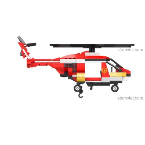 Mô hình JAKI JK9220 Trực thăng cứu hỏa, đồ chơi lắp ráp 293 mảnh với móc kéo cứu hộ.