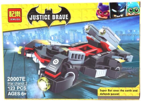 Hộp bộ đồ chơi lắp ráp JEMLOU 20007E Xe Batmobile Chiến Đấu 123 mảnh, đồ chơi siêu anh hùng cho bé trai 6 tuổi, có đèn LED và khả năng bắn đạn.