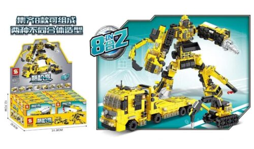 Bộ lắp ghép Robot Biến Hình 8 Trong 2 Xe Công Trình Jia Zhi 1585C, đồ chơi lắp ráp Xe Công Trình SY cho bé trai 6 tuổi, phát triển tư duy sáng tạo.