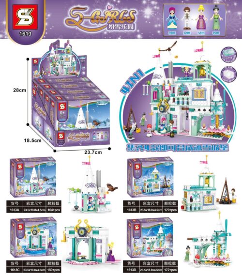 Bộ lắp ghép Lâu Đài Băng Giá Jia Zhi 1613 cho bé gái 6 tuổi, đồ chơi lắp ráp lâu đài công chúa giá tốt, có đèn LED và chi tiết lấp lánh.