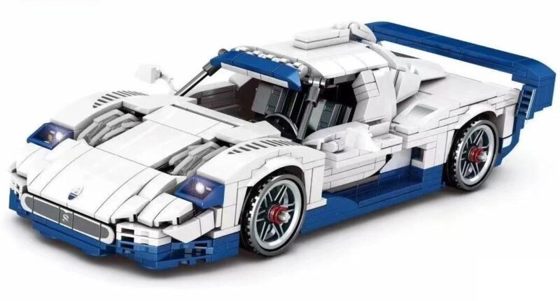Bộ lắp ráp Maserati MC12 Jia Zhi 8410 màu trắng xanh, mô hình siêu xe Maserati chi tiết cao, đồ chơi mô hình cho bé trai 6 tuổi, giá tốt.