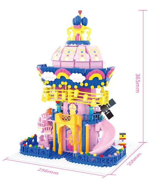 bộ lắp ráp Lâu Đài Âm Nhạc Của Công Chúa Emily Jiale Zhuan 30019 cho bé gái 6 tuổi, giá rẻ. Mô hình lâu đài màu hồng với cầu trượt.