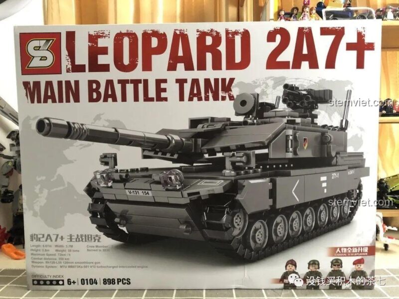 Mô hình Xe Tăng Leopard 2A7+ Jiazhi SY 0104, đồ chơi xây dựng xe tăng Đức, chi tiết cao cấp cho bé trai 6 tuổi.