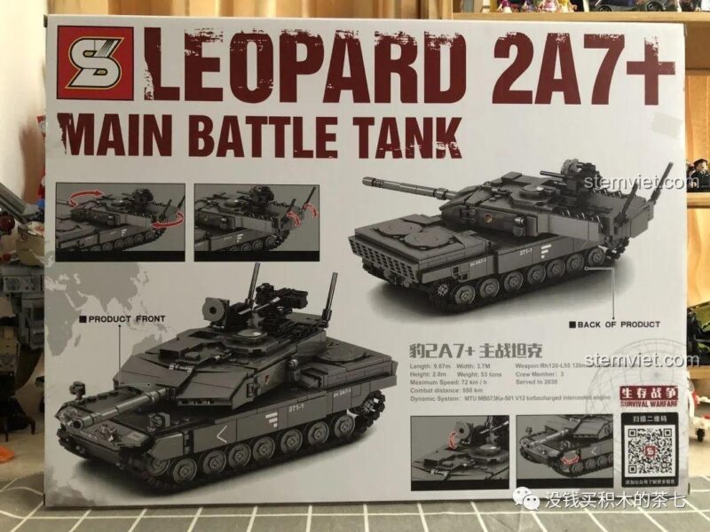 Phụ kiện và hướng dẫn lắp ráp bộ lắp ráp Jiazhi SY 0104 Xe Tăng Leopard 2A7+, đồ chơi mô hình chất lượng cao.