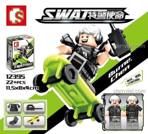Minifigure đặc nhiệm JIAZHI SY 12395 với ván trượt, đồ chơi mô hình lính đặc nhiệm chất lượng cao, phù hợp bé trai.