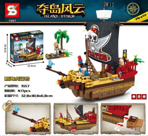 Bộ đồ chơi Tàu Hải Tặc Hổ Sát Đảo Bão Tố Jiazhi SY 1557 417 mảnh cho bé trai 6 tuổi, đồ chơi lắp ghép giá tốt, có pháo bắn và kho báu bí mật