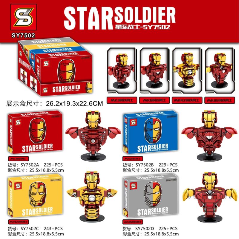 Bộ lắp ghép Mô hình Bán thân Người Sắt SY7502 JiaZhi SY, đồ chơi mô hình Iron Man MK42 cho bé trai 6 tuổi, chất lượng cao, giá tốt.