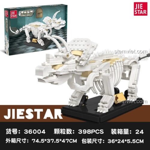 Kích thước bộ lắp ghép JIESTAR 36004 Bộ xương khủng long Triceratops. Món đồ chơi xây dựng cho bé trai yêu thích khủng long.
