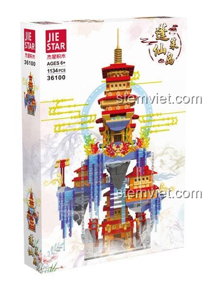 Hộp sản phẩm bộ xếp hình Bồng Lai Tiên Đảo 36100 của JIESTAR, món quà ý nghĩa cho bé trai và bé gái.