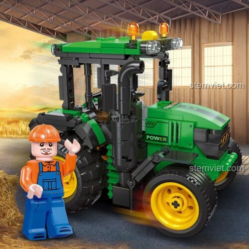 Đồ chơi mô hình Xe Máy Kéo JIESTAR 57001 với minifigure nông dân, bộ xếp hình cho bé trai 6 tuổi, chất lượng cao