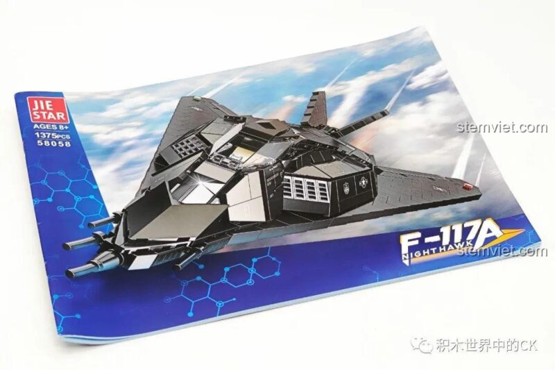 Sách hướng dẫn lắp ráp chi tiết của bộ đồ chơi JIESTAR 58058 Máy bay tàng hình F-117A Nighthawk.