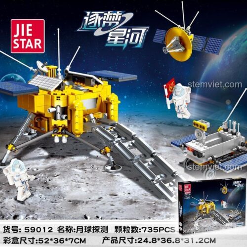 Hộp đồ chơi lắp ráp JIESTAR 59012 Tàu Thám Hiểm Mặt Trăng với kích thước hộp 52x36x7cm, phù hợp bé trai 6 tuổi, giá rẻ