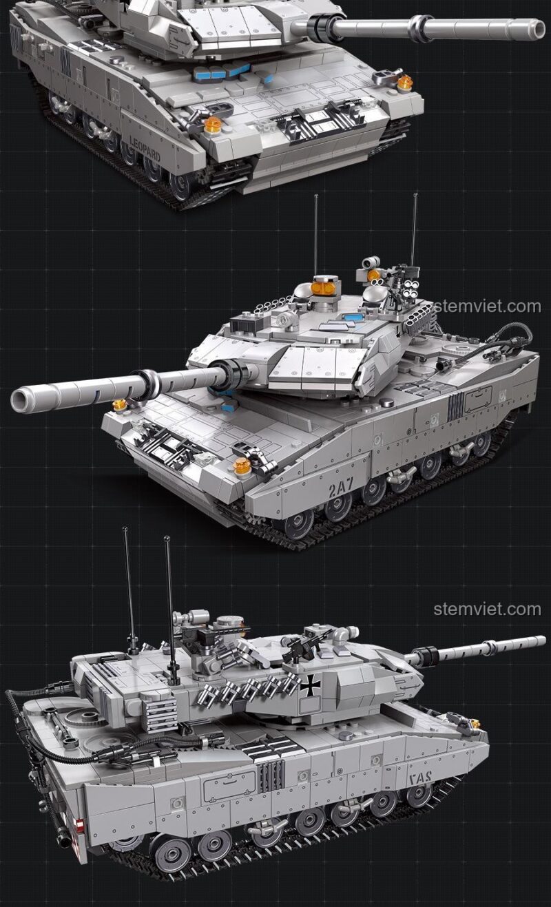 Xe tăng Leopard 2A7 JIESTAR 61036 với cấu trúc nội thất phong phú, ẩn giấu bên trong, mang đến sự bất ngờ khi khám phá, đồ chơi xây dựng cho bé trai.