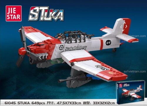 Hộp đồ chơi lắp ráp JIESTAR 61045 Máy bay ném bom Stuka, hiển thị kích thước mô hình và số chi tiết, giá rẻ