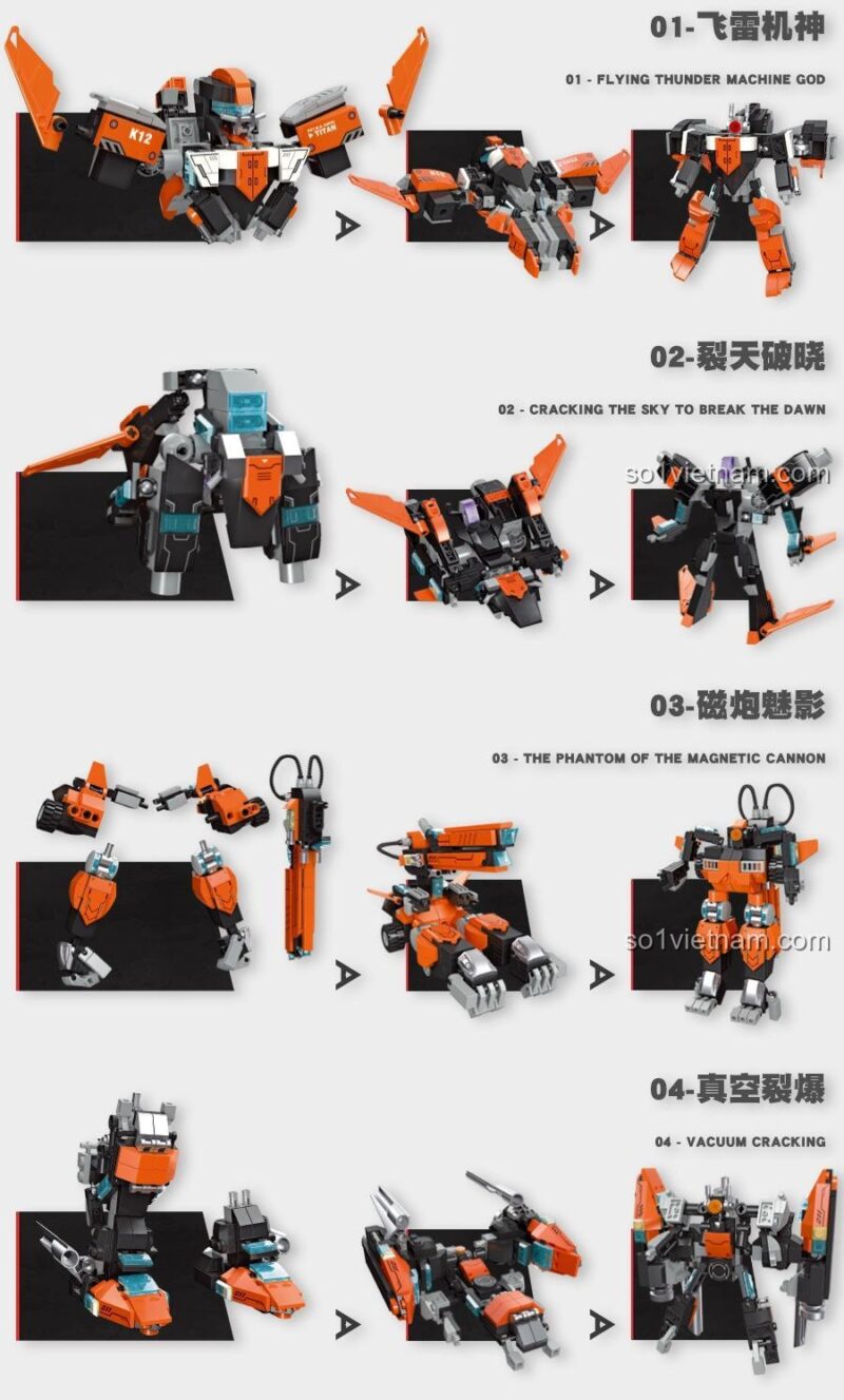 5 mẫu lắp được từ bộ lắp ghép JIESTAR 67030 Kỵ Sĩ Titan, đồ chơi mô hình Robot Kỵ Sĩ Titan đa dạng