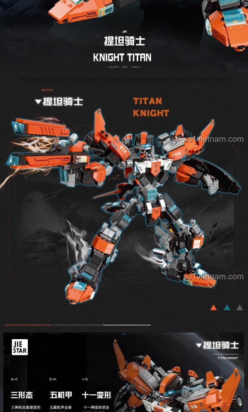 Bộ lắp ghép JIESTAR Kỵ Sĩ Titan 67030, đồ chơi lắp ráp Robot biến hình Titan, phát triển tư duy cho bé trai