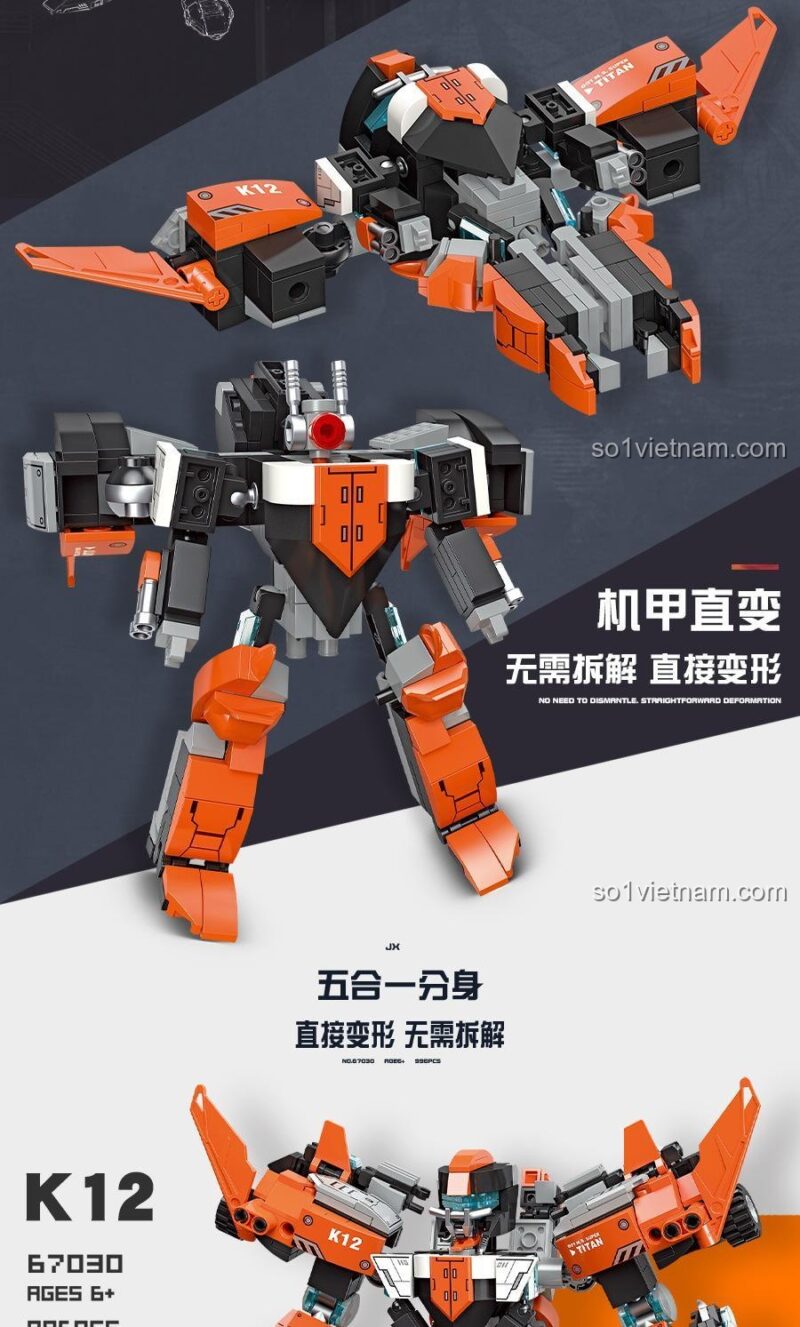 Bộ lắp ghép JIESTAR 67030 Kỵ Sĩ Titan, đồ chơi lắp ráp Robot Kỵ Sĩ Titan biến hình thành các mẫu nhỏ hơn