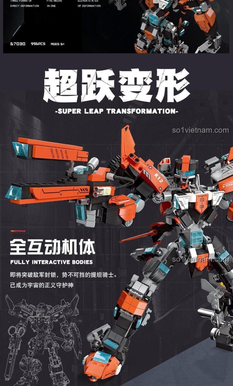 Đồ chơi mô hình JIESTAR 67030 Kỵ Sĩ Titan, Robot biến hình Titan tương tác, giá rẻ cho bé trai 6 tuổi