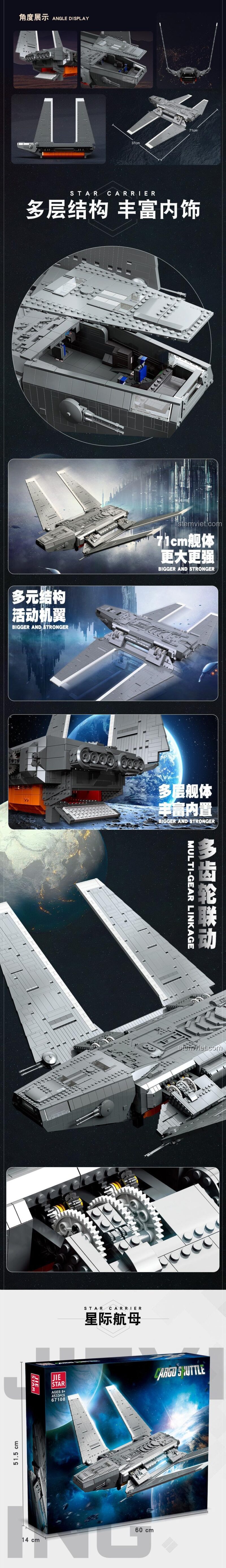 Góc bay ấn tượng của bộ đồ chơi JIESTAR 67108 Tàu Vận Tải Hạng Nặng Zeta-class Star Wars, đồ chơi xây dựng Tàu Vận Tải Hạng Nặng Zeta-class JIESTAR, phù hợp bé trai 8 tuổi