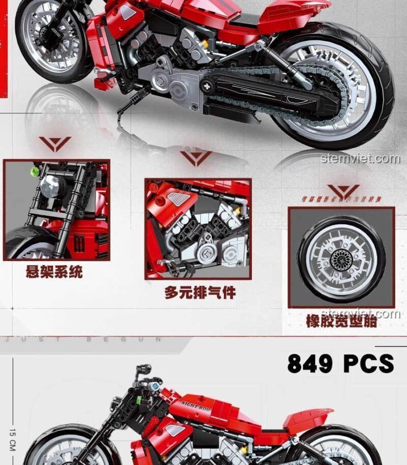 đồ chơi mô hình Harley-Davidson Night Rod JIESTAR 91020 trên nền gạch, thể hiện sự mạnh mẽ, giá tốt