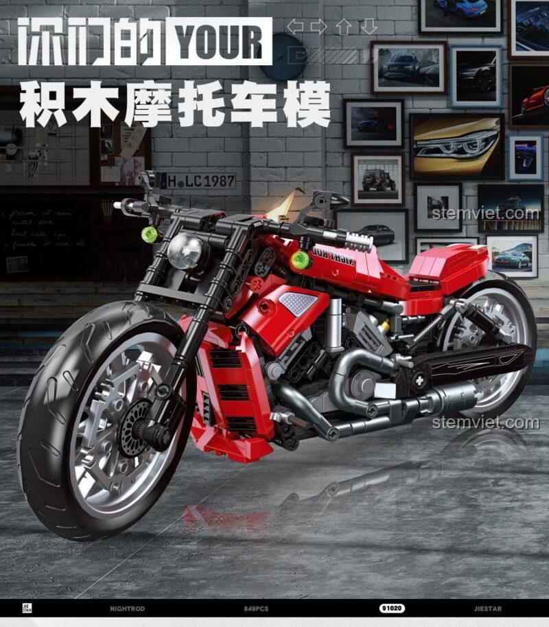 Hộp bộ lắp ráp JIESTAR 91020 Mô hình Harley-Davidson Night Rod, 849 mảnh, cho bé trai 6 tuổi, giá rẻ