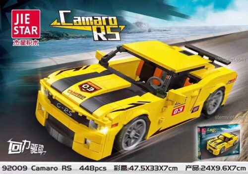 đồ chơi lắp ráp JIESTAR 92009 Xe Camaro RS màu vàng, hộp sản phẩm có kích thước 47.5x33x7 cm, mô hình xe thể thao cho bé trai