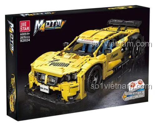 Hình ảnh hộp sản phẩm đồ chơi mô hình Xe đua BMW M4 DTM JIESTAR 92024 với 2676 chi tiết, có thể nâng cấp điều khiển từ xa.