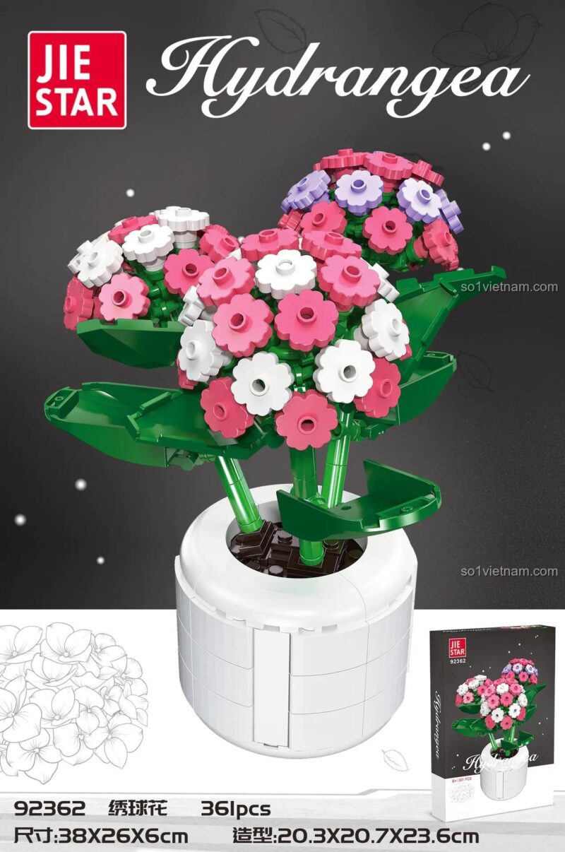 Hộp bộ lắp ghép JIESTAR 92362 Hoa Cẩm Tú Cầu, 361 chi tiết, đồ chơi sáng tạo cho bé gái 6 tuổi