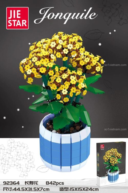 Hộp sản phẩm bộ lắp ghép JIESTAR 92364 Hoa Trường Thọ Jonquile, mô hình trang trí cho bé gái 6 tuổi, chất lượng cao.