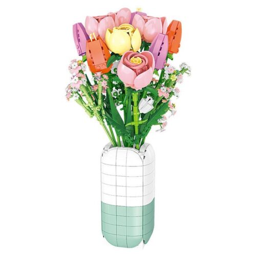 bộ lắp ghép Bó Hoa Hồng và Tulip JIESTAR JJ9065, mô hình hoa trang trí để bàn cho con gái 8 tuổi, giá rẻ.
