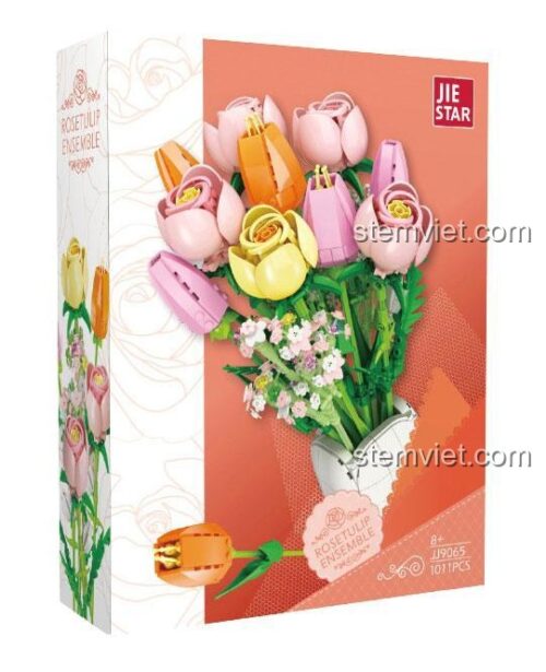 Hộp đồ chơi mô hình JIESTAR JJ9065, bộ xếp hình Bó Hoa Hồng và Tulip 1011 mảnh, quà tặng ý nghĩa.