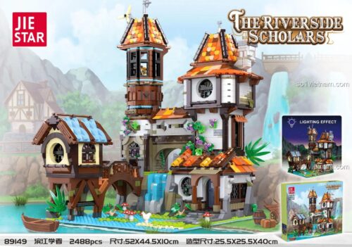 Hộp sản phẩm JIESTAR 89149 The Riverside Scholars mô hình làng cổ ven sông, 2488 chi tiết, có đèn LED, phù hợp cho bé trai 6 tuổi