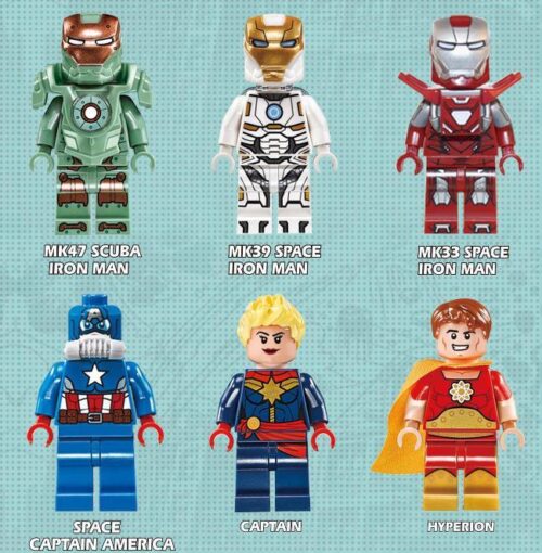 Bộ đồ chơi JiSi 0245 Bộ 6 Minifigure Siêu Anh Hùng Iron Man Captain America Captain Marvel Hyperion chất lượng cao, giá tốt cho bé trai 6 tuổi.